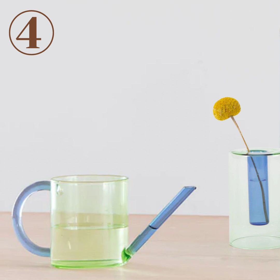 Block Design Glass Watering Can and Fllip Vase