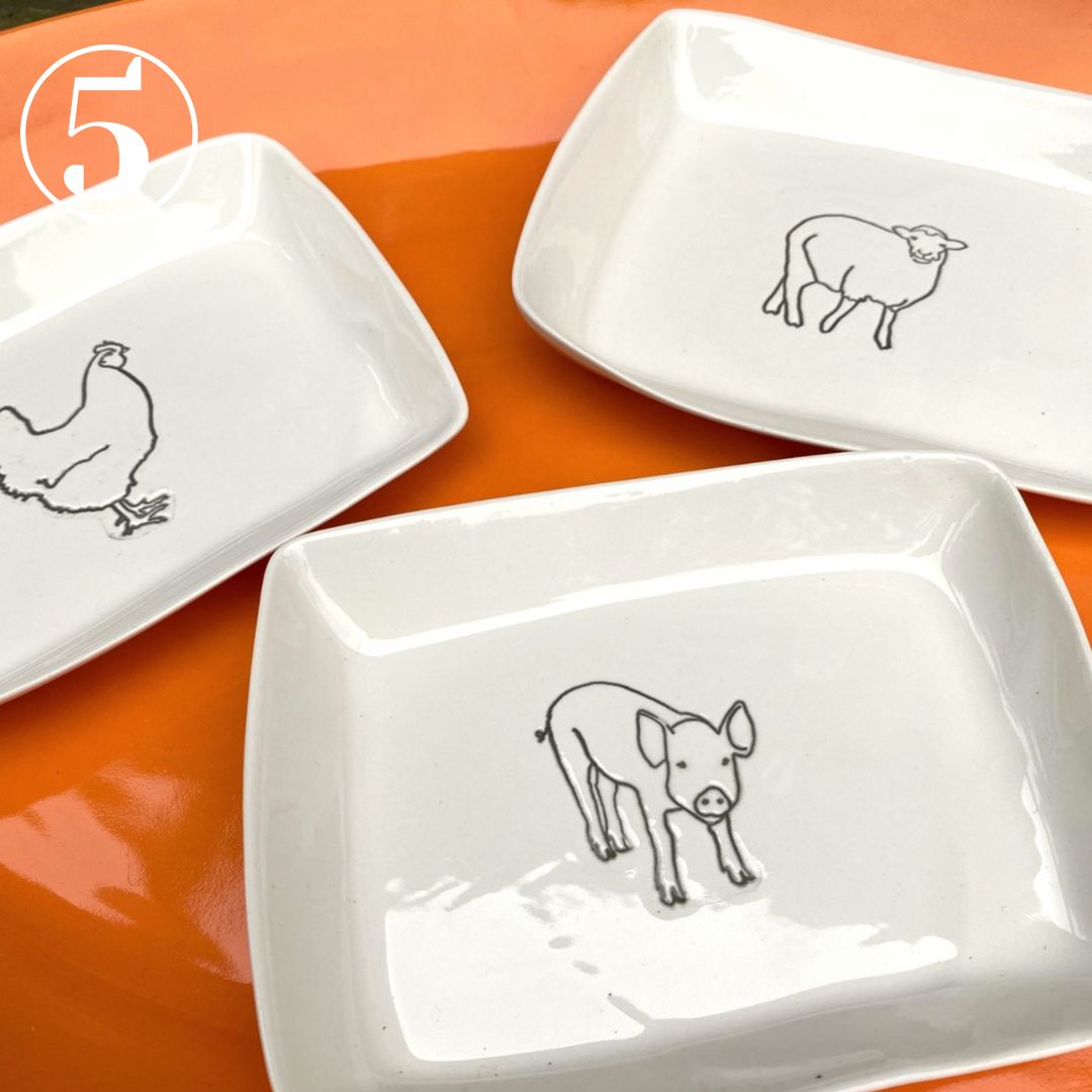 Three of Davis Studio's Farm Animal Series Porcelain Trays