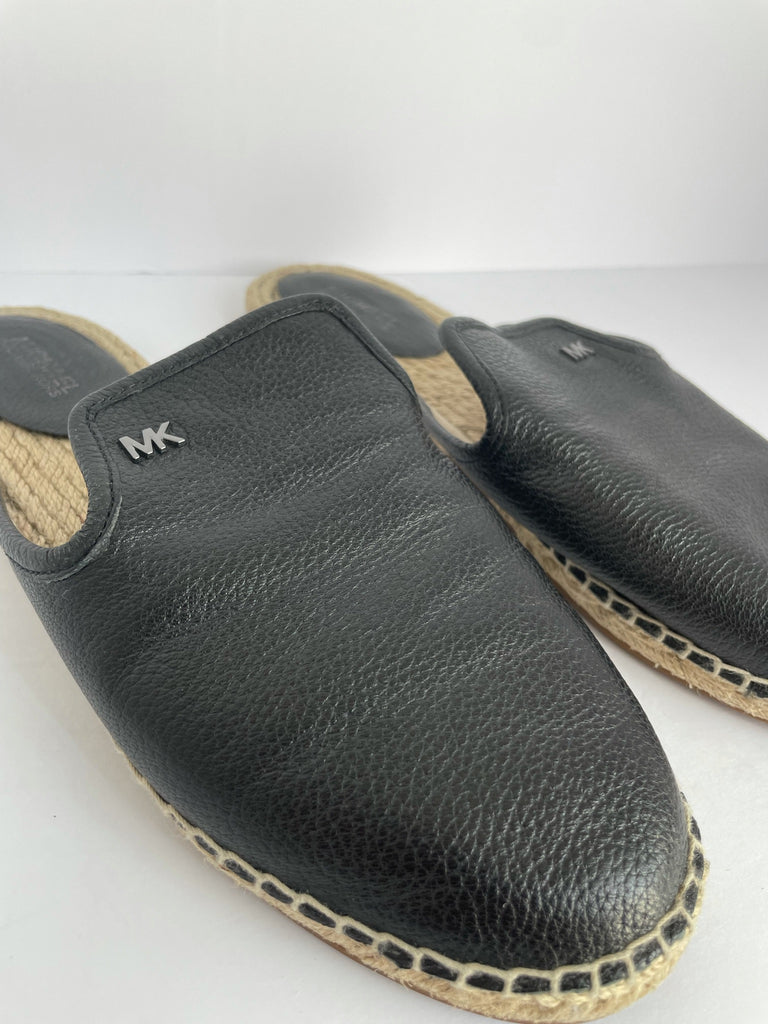 Micheal Kors Black Leather Espadrille Slip On Shoes Size 8.5