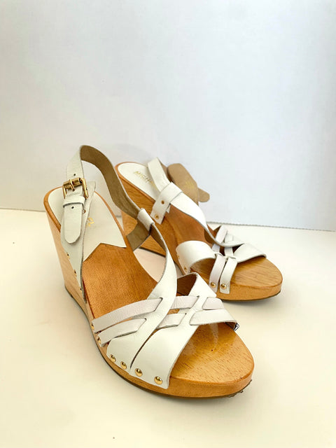 Michael Kors White Leather Wedge Sandals Size 9M