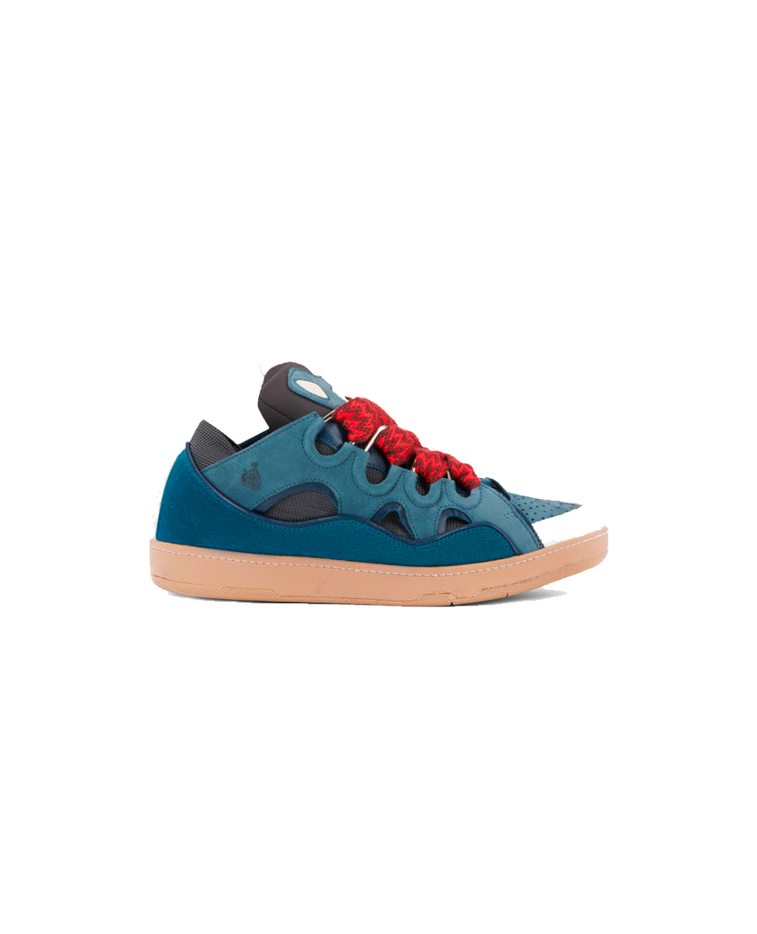 Lanvin Leather Curb Sneakers Blue Grey | KANOPY
