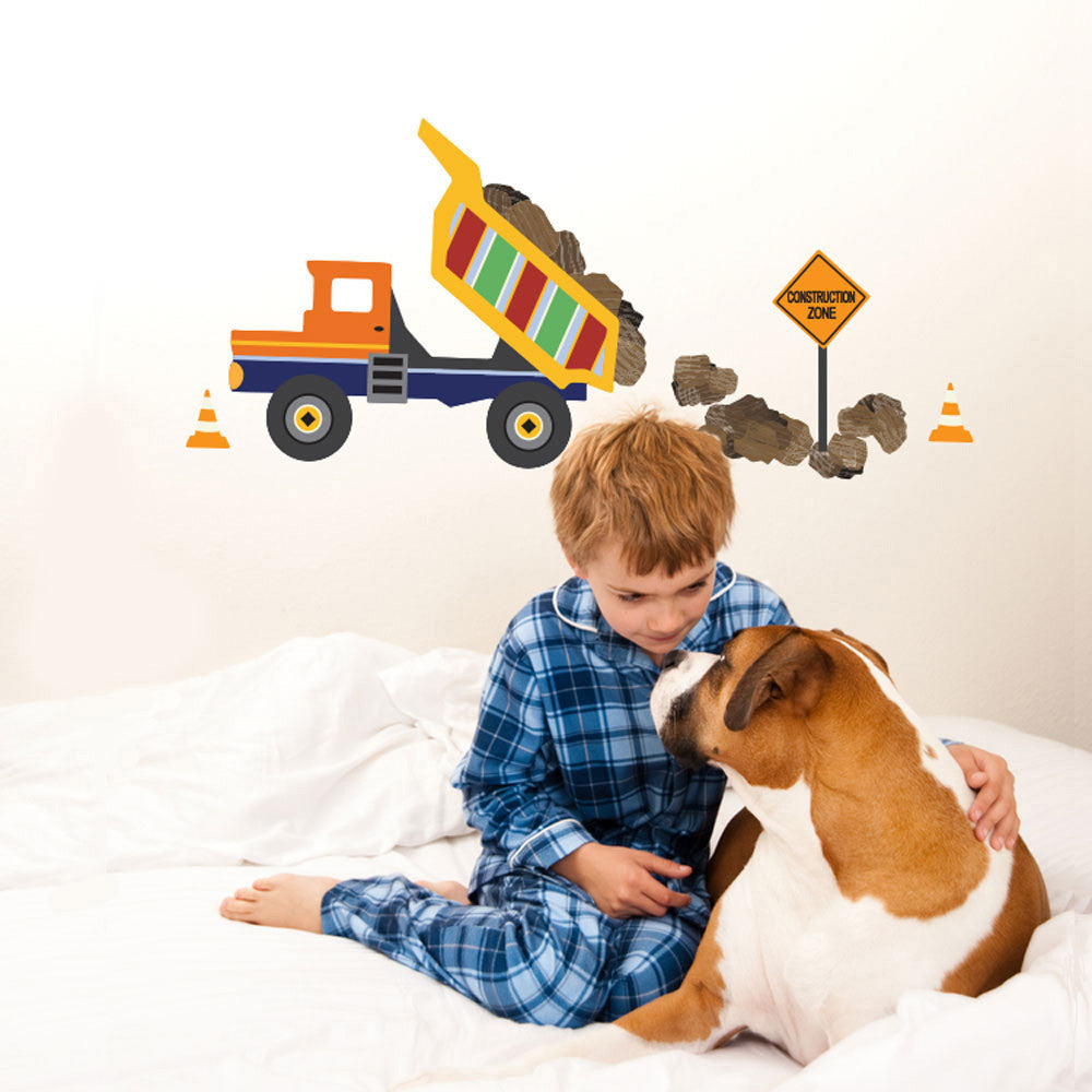 Large Dump Truck And Construction Sign Wall Decals Eco Friendly Wall