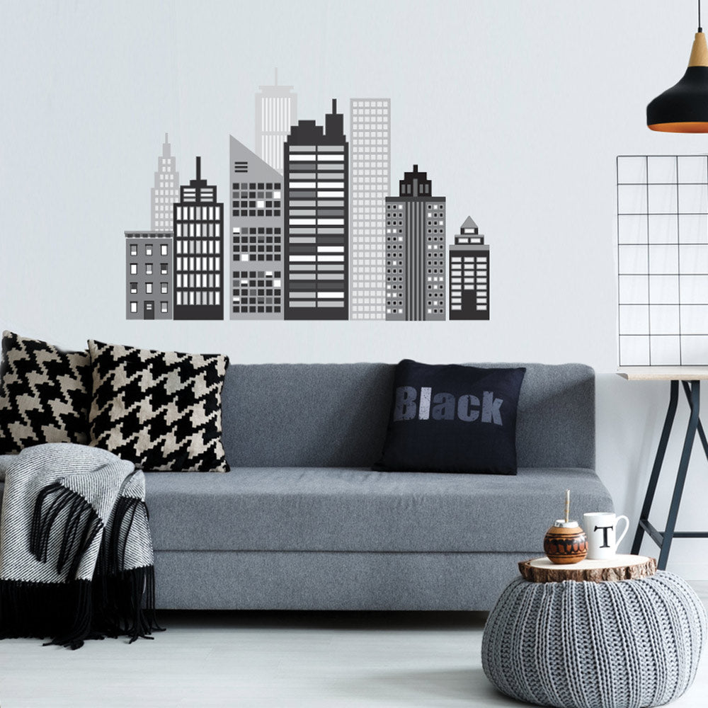 Cityscape Wall Decals, Black and White, City Skyline Wall Decals, Matte ...