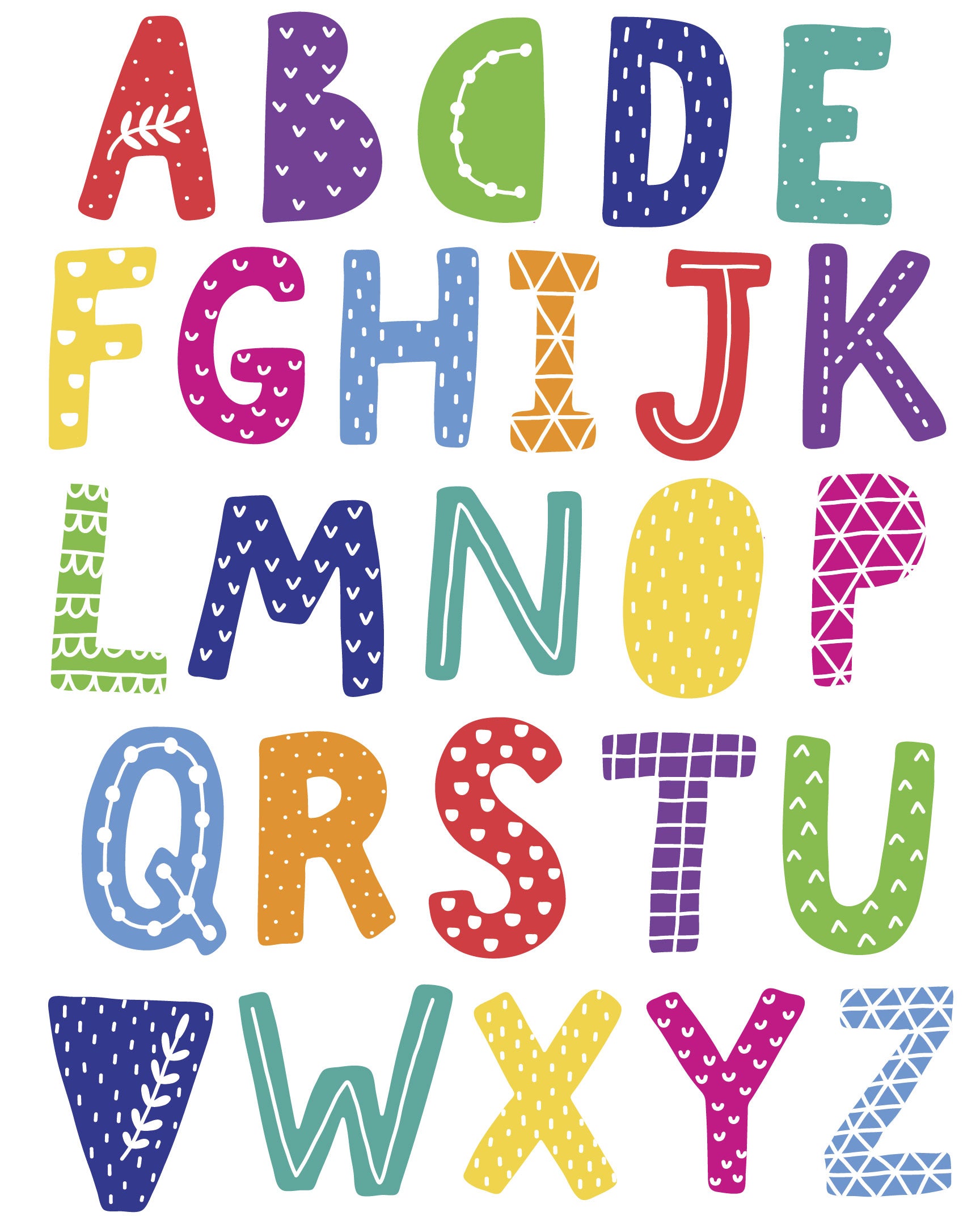 Mutlicolor Brights Alphabet Decals, Scandinavian Design Decals, ABC's,