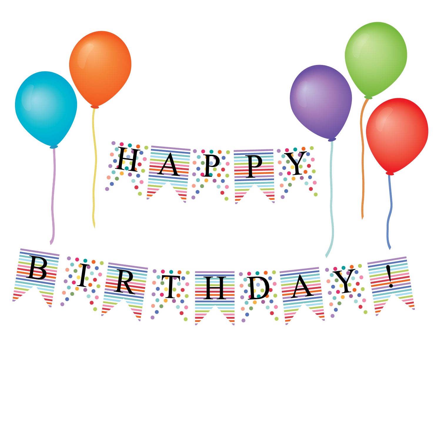 Happy Birthday Bunting Flags and Balloon Wall Decals, Eco-Friendly Par