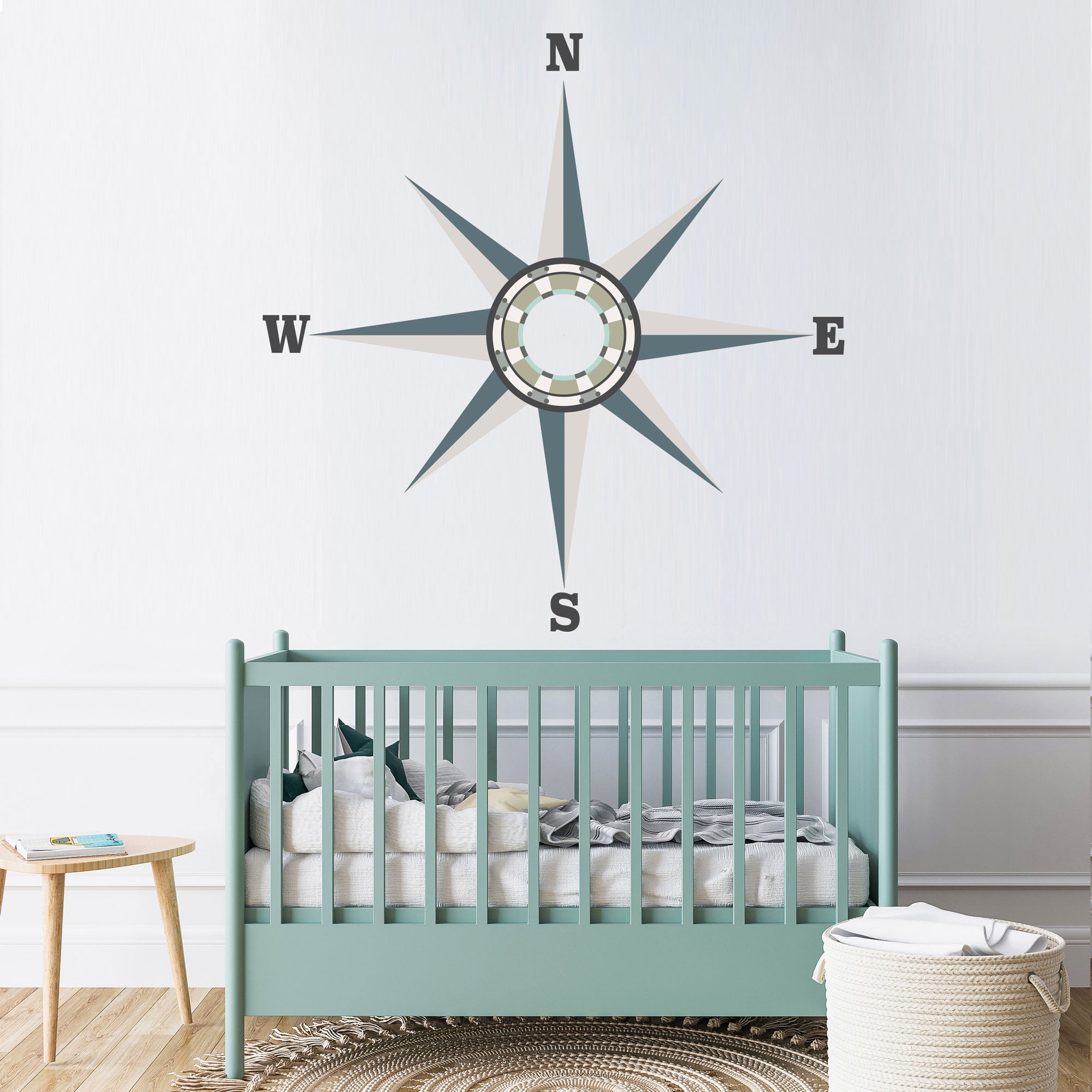 Large Neutral Nautical Compass Wall Decal, Eco Friendly Removable and