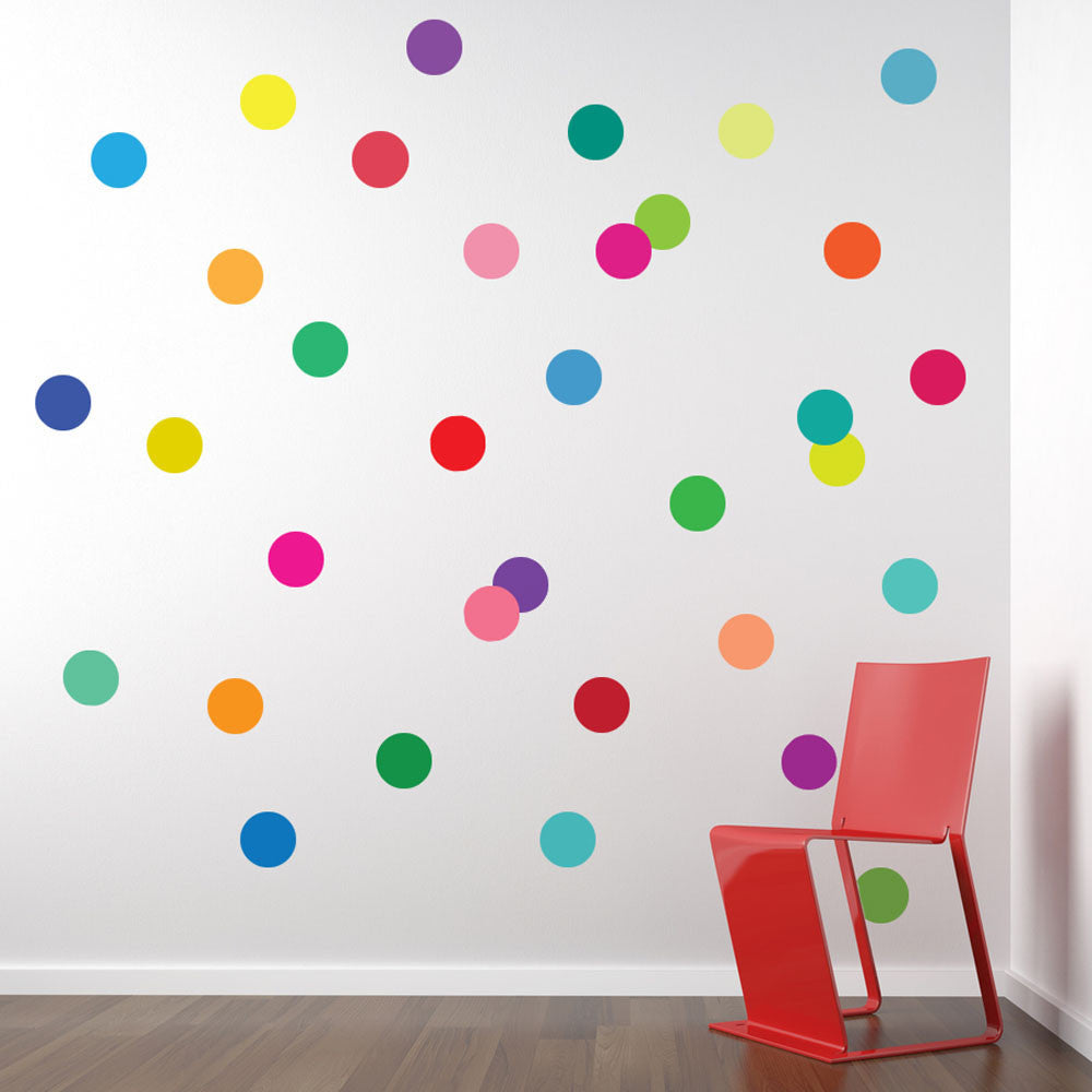 36 Rainbow Colors Polka Dot Wall Decals, Eco Friendly Dot Wall Stickers