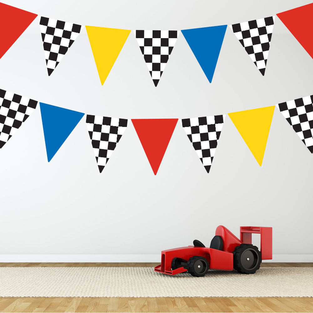 Race Car Flag Wall Decals, Repositionable Matte Fabric Wall Stickers