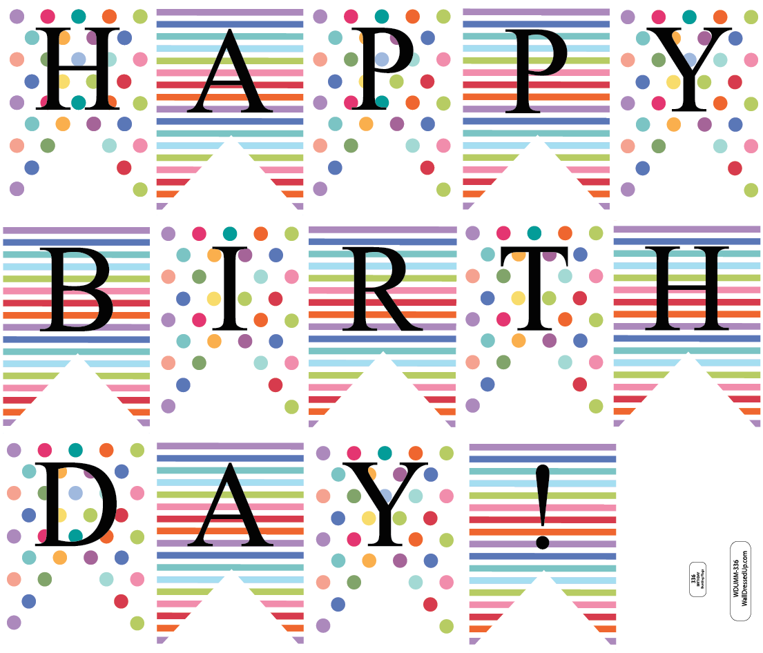 Happy Birthday Bunting Flags Wall Decals, Eco-Friendly Matte Party Dec