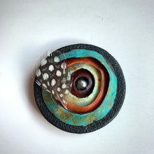 Load image into Gallery viewer, Round Polymer Clay Magnetic Brooch, Lightweight, Teal and Red
