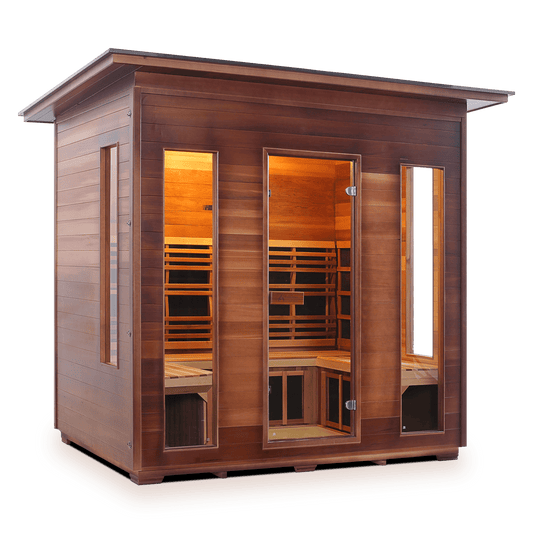 An image of the Enlighten Rustic 5-Person Outdoor Sauna, for your 2023 saunas weight loss journey.