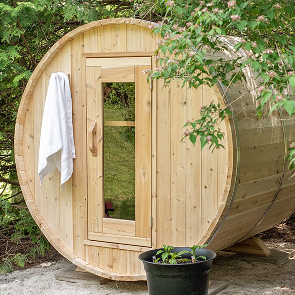 The Dundalk barrel sauna offered at Airpuria with free shipping.
