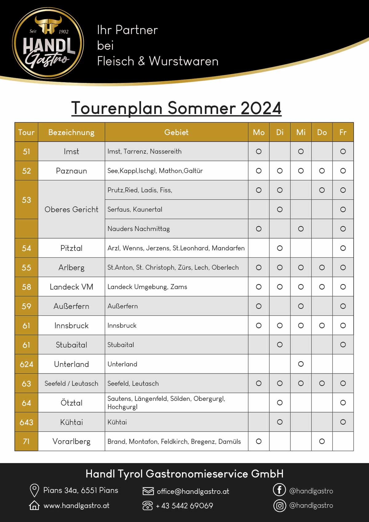 Tourenplan Handl Gastro 2023
