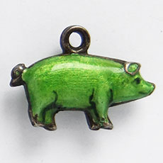 Antique Enamel Green Puffy Pig Charm