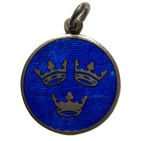 The three crowns of Sweden Tre Kroner Charm Sterling Silver Blue Enamel