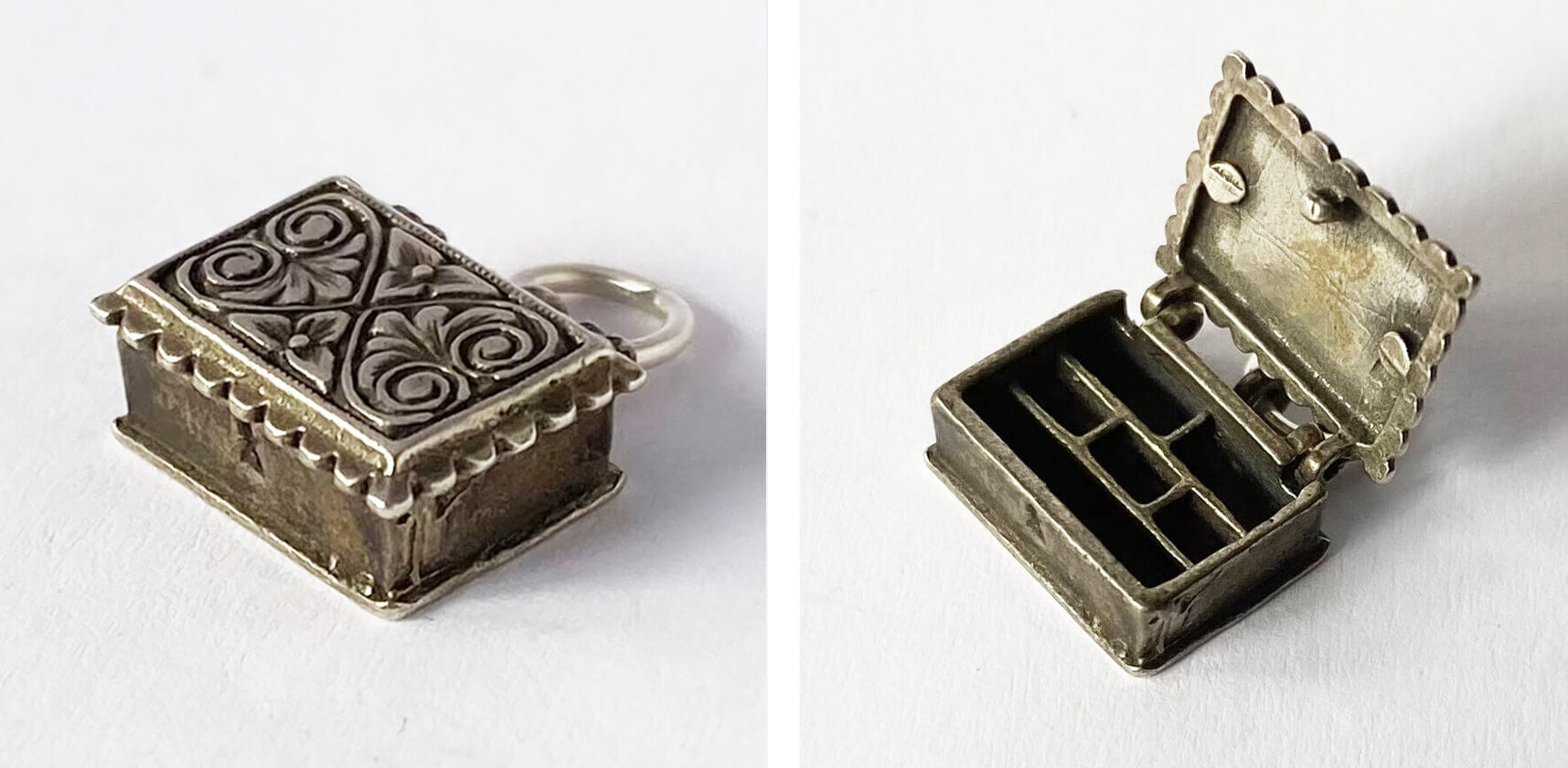 Vintage sterling silver opening jewellery box charm