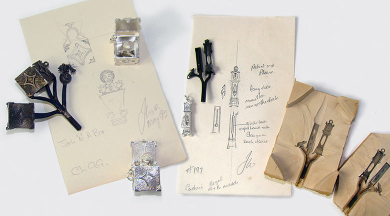 Original sketches and mould for sterling silver and gold charms