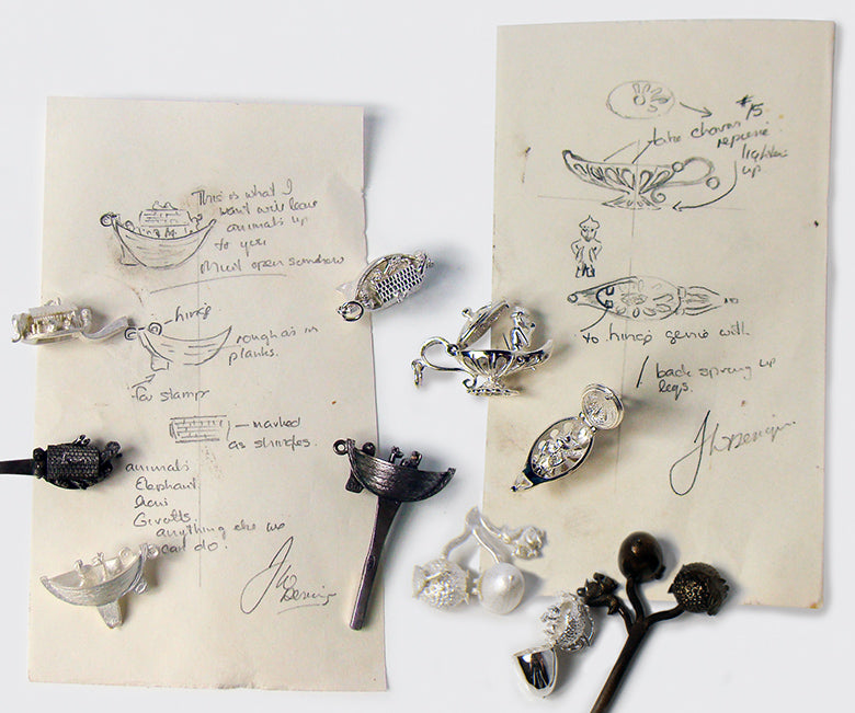 Original sketches for sterling silver and gold charms