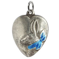 Vintage silver puffy heart with rabbit charm
