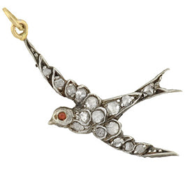 Antique Victorian silver gilt and rose cut diamond bird charm