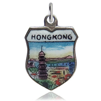 Hong Kong Charm sterling silver enamel shield