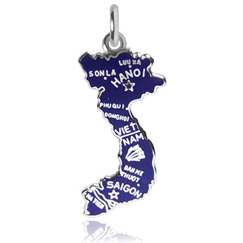 Sterling silver and blue enamel map of Vietnam charm