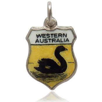 Vintage silver enamel Western Australia black swan travel shield charm