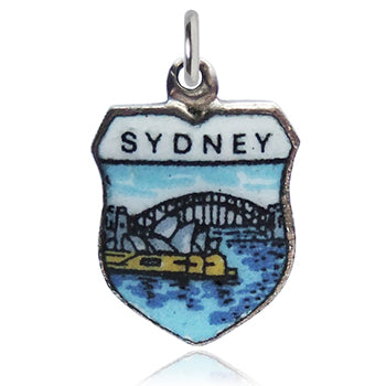 Vintage silver enamel Sydney harbour travel shield charm
