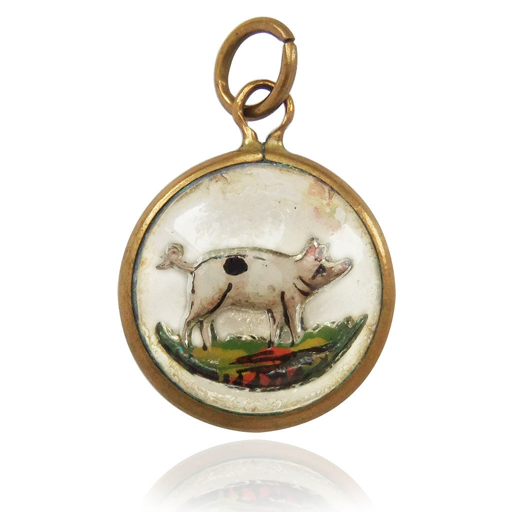 Antique Glass Pig Charm | Reverse Intaglio – Charmarama