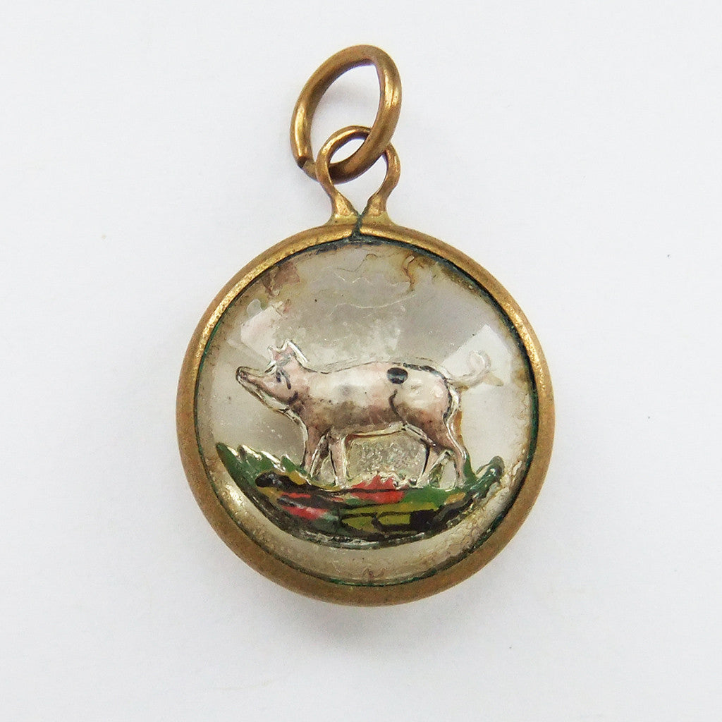 Antique Glass Pig Charm | Reverse Intaglio – Charmarama