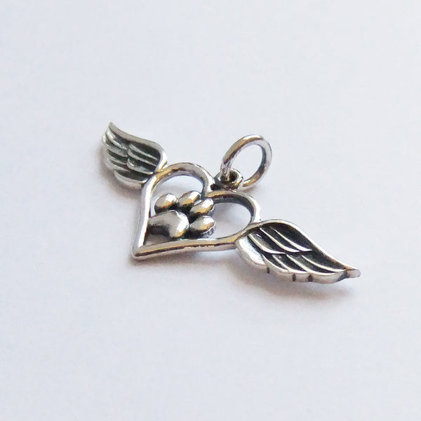 Heart Wings Pawprint Charm | 925 Sterling Silver - Charmarama