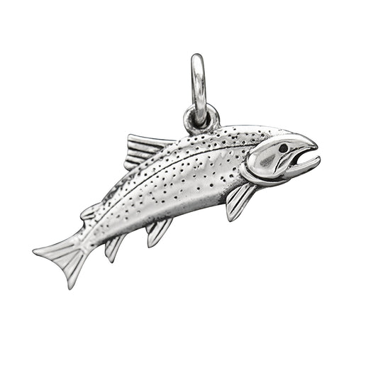 Sterling Silver Fishing Pole With 2 Fish Charm 