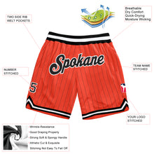 Load image into Gallery viewer, Custom Orange Black Pinstripe Black-White Authentic Basketball Shorts
