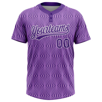 Custom Purple Purple-White 3D Pattern Two-Button Unisex Softball Jersey