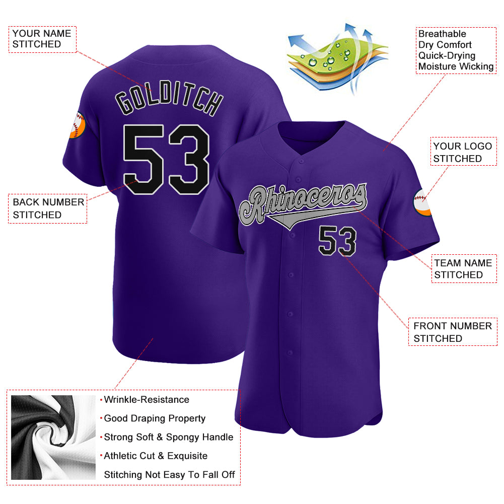 Custom Purple Black-Gray Authentic Baseball Jersey Sale– Fcustom