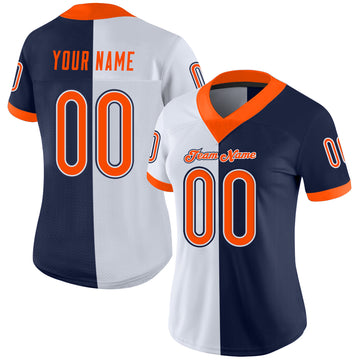 Custom Navy Orange-White Mesh Split Fashion Football Jersey
