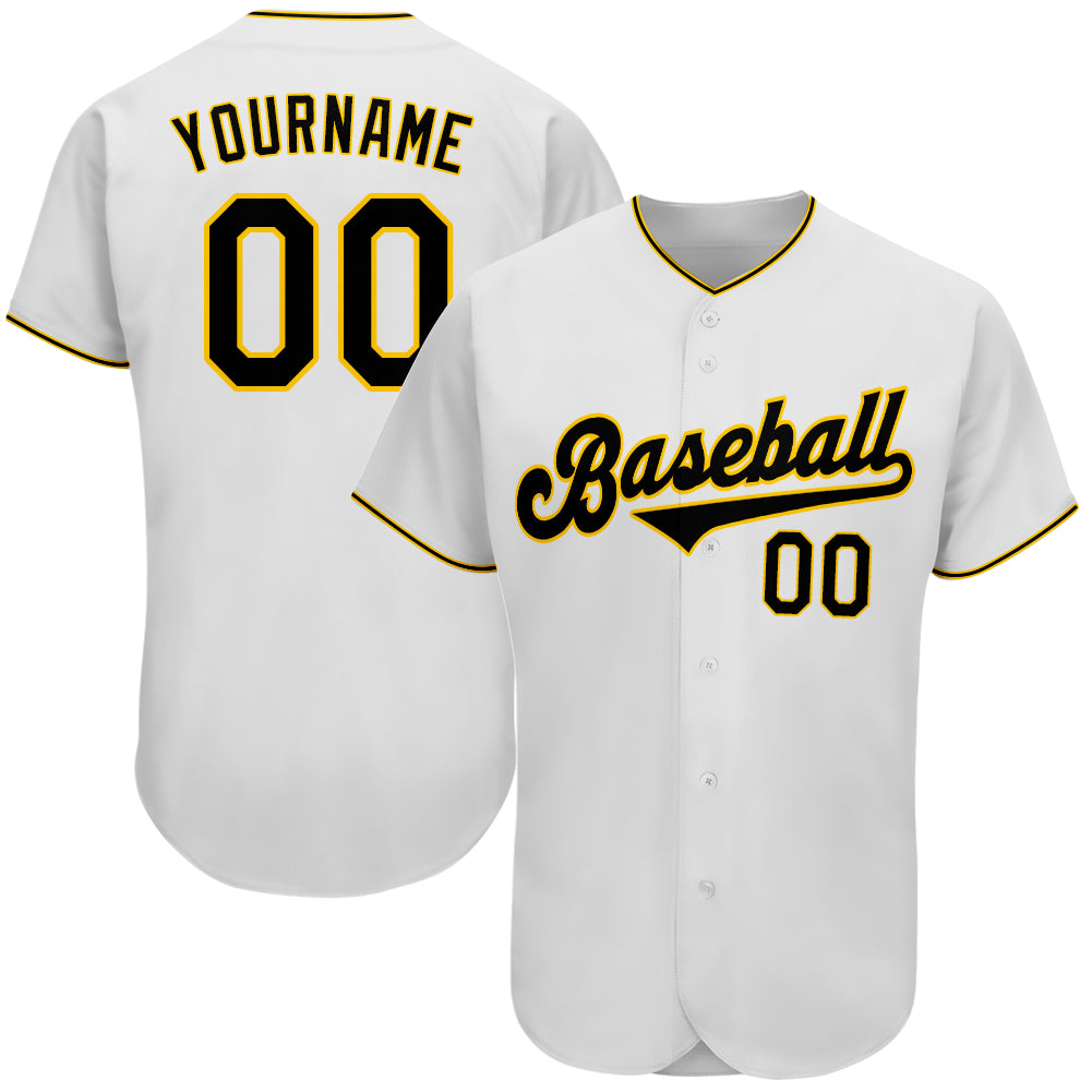 Custom White Black-Gold Authentic Baseball Jersey Sale