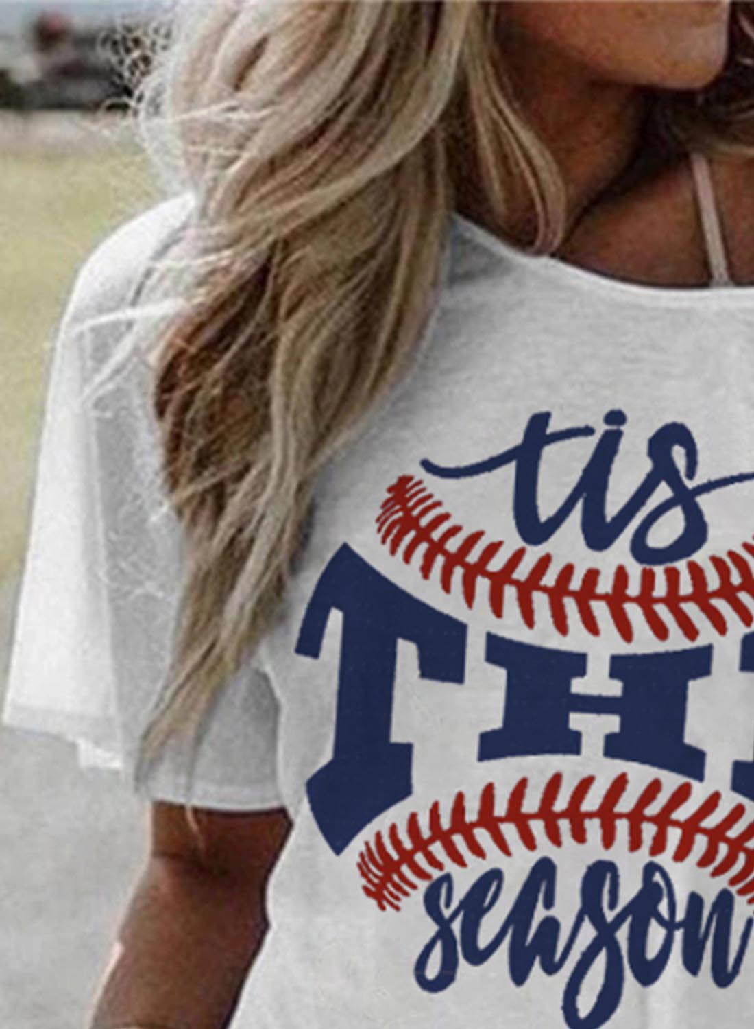 Womens T Shirts Baseball Slogan Print Loose T Shirt