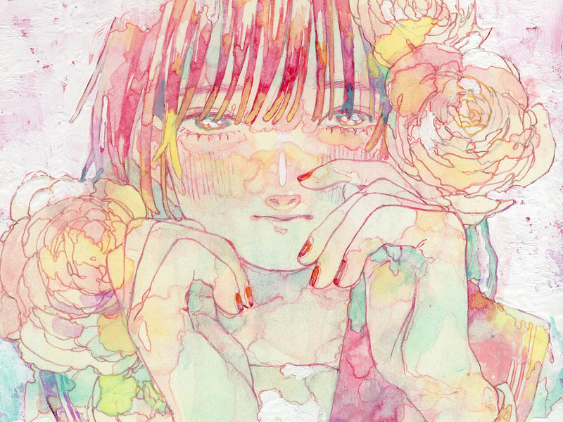 透明水彩と胡粉 画材を組み合わせて描く女の子イラスト