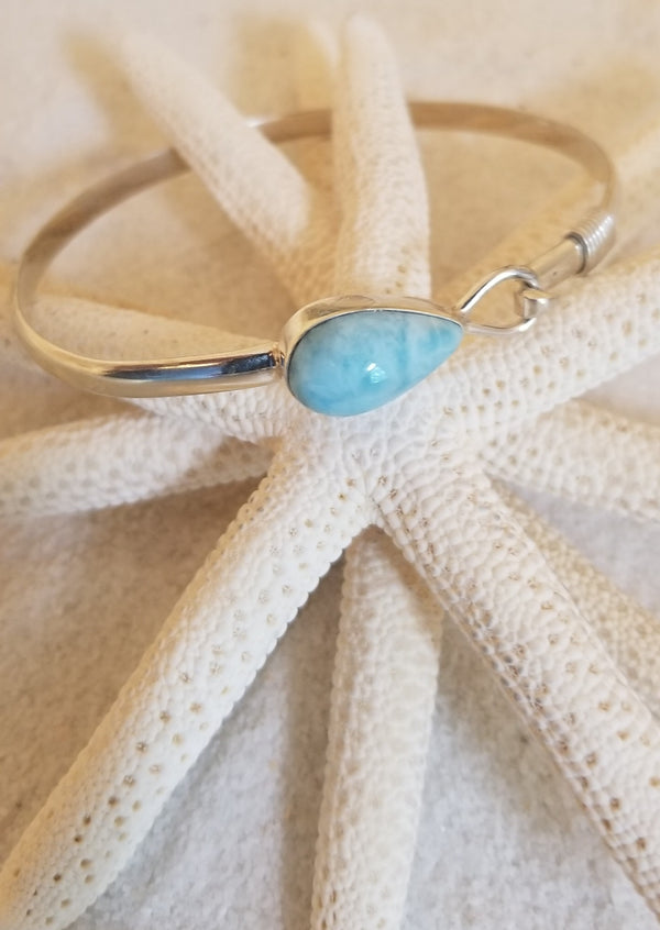 Larimar and Sterling Silver Heart Hook Bangle Bracelet SM