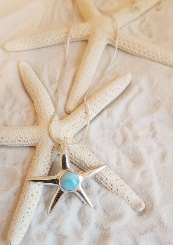 LARIMAR & Sterling Silver BIG STARFISH with ITALIAN Sterling