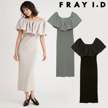 即納 フレイアイディー Fray I D 22春夏 ラッフルコンビタイトニットワンピース レディース ワンピース ロング丈 タイト ニット サステナブルなecサイト サステナモール