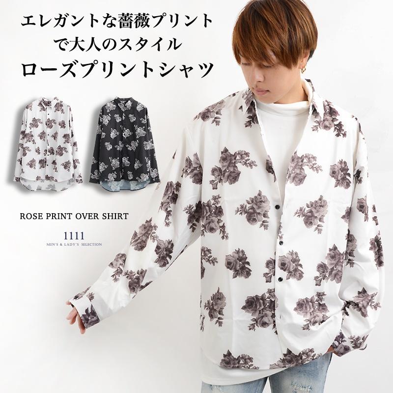 トップス シャツ 柄シャツ ビッグシャツ 韓国 ファッション 韓国ファッション 春 春服 春物 薔薇 バラ プリント ビッグシルエット ビッ サステナブルなecサイト サステナモール