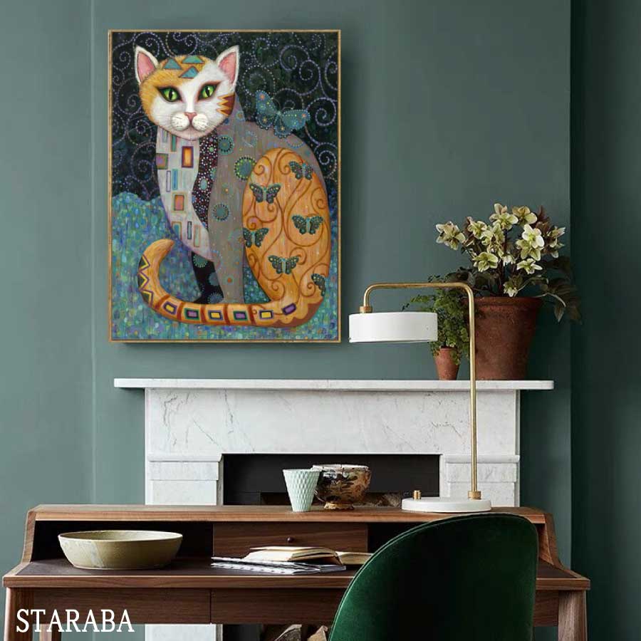 キジトラ　アートポスター　猫　装飾　インテリア　北欧　イラスト　キャンパス