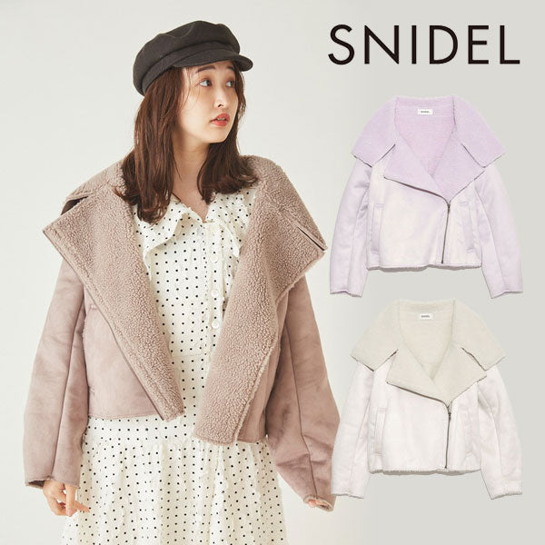 【SALE40%OFF】スナイデル SNIDEL 秋冬 Sustainableムートンボアジャケット レディース アウター ジャケット ムートン ボア  ミドル丈 長袖 サステナブル 2WAY スタンドカラー ビックカラー スエード シンプル 通勤 通学 防寒 無地 白 swfj215021