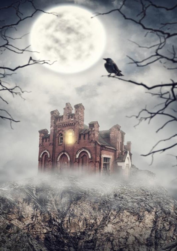 Halloween Night Haunted Castle Backdrop for Photography