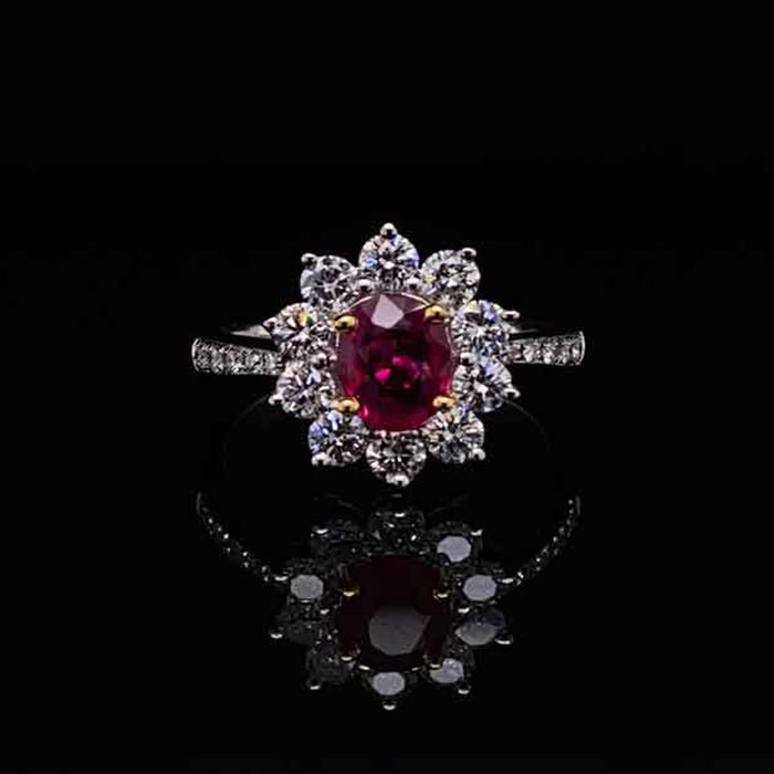 1.07ct Oval Cut Ruby And Diamond Cluster Ring - Michael Rose