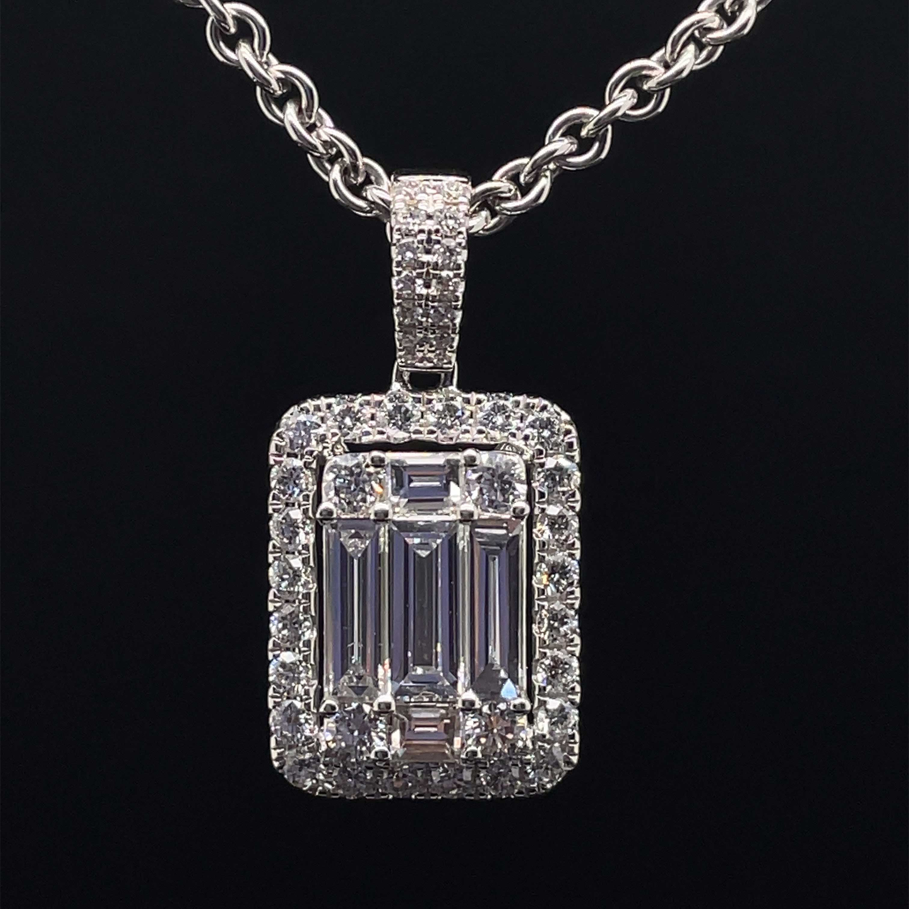 1.50ct Baguette Cut Diamond Halo Cluster Pendant - Michael Rose