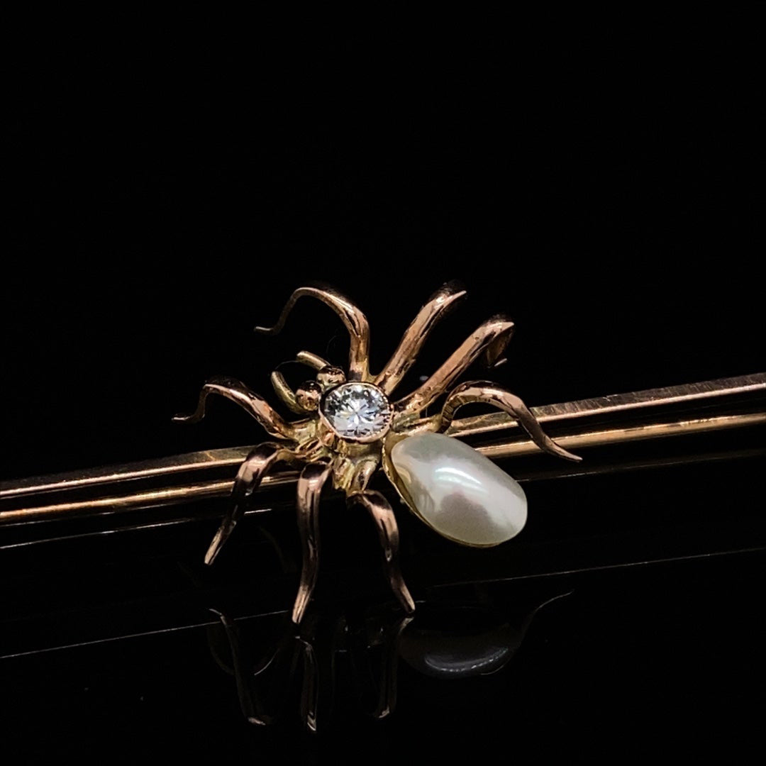 Georgian 18k Gold 1ct Old Mine Cut Diamond Spider Brooch 