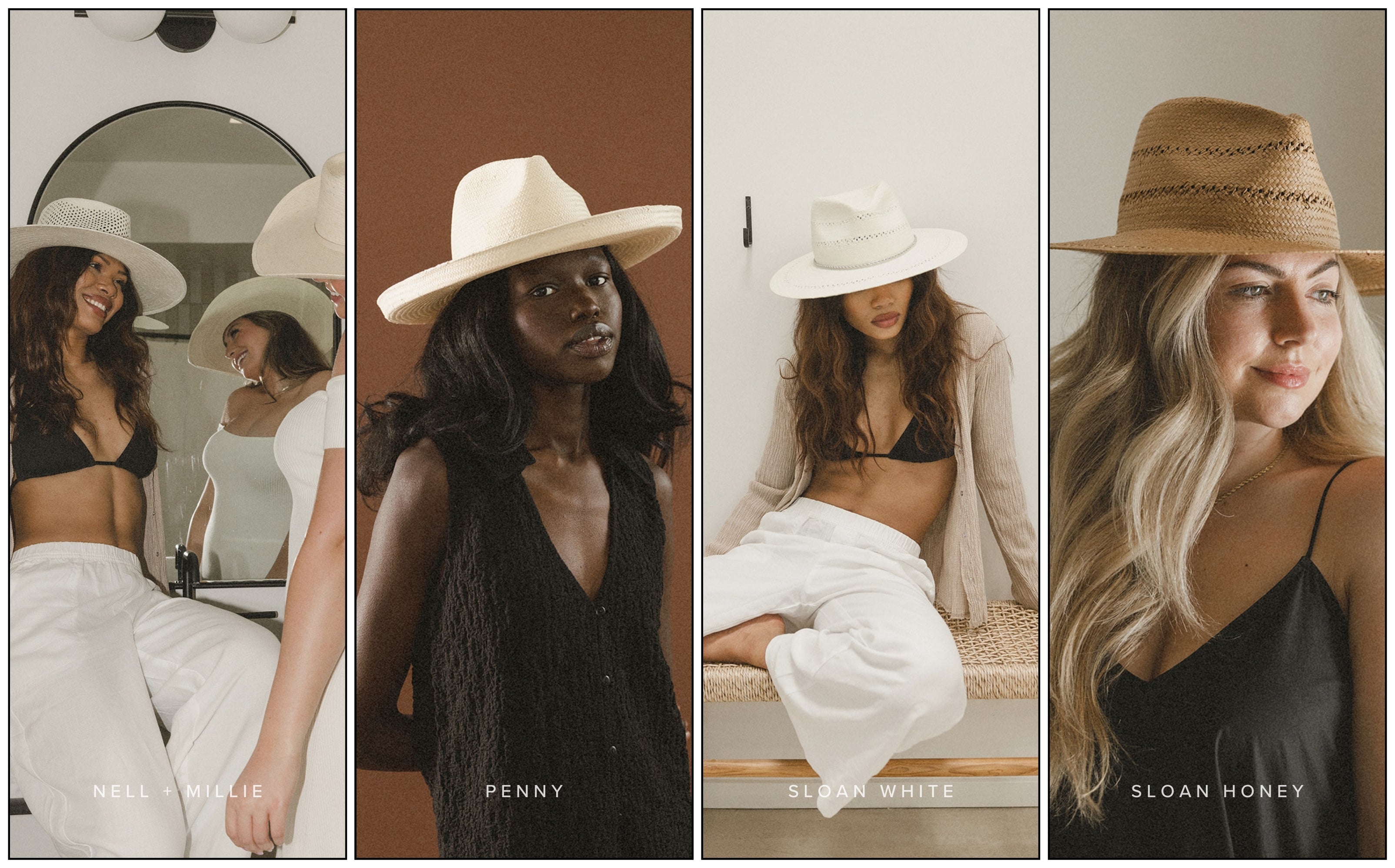 FOUR STRAW HATS ON WOMEN